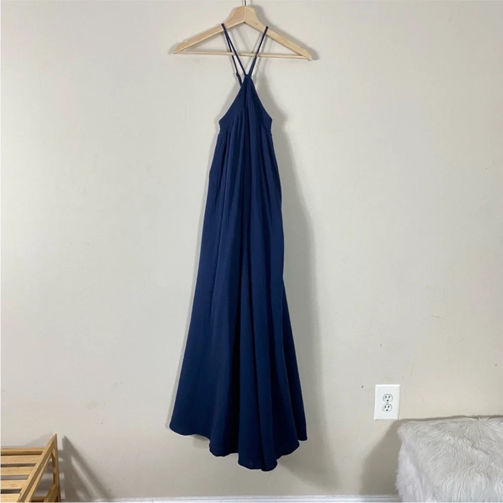 J. Crew Halter Maxi Dress In Soft Gauze Navy Blue 100% Cotton - XS